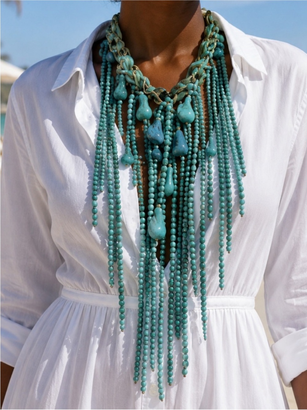 New! Coastal Boho Beaded Statement Necklace NWOT 5032